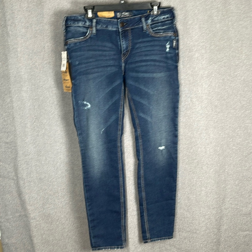 Silver Jeans Woman’s Suki Embroidered Mid Super Skinny 34/31 NWT 918